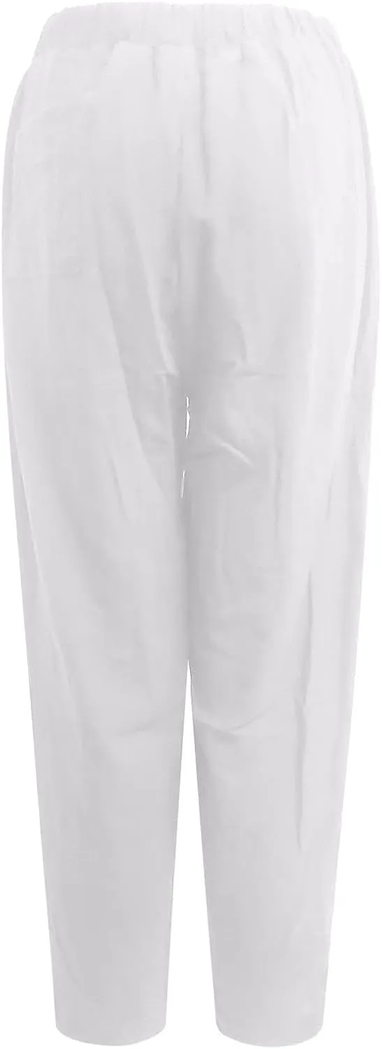 Linen Harem Pants for Women Summer Light Weight Quick Dry Pants Loose Wide Leg Trousers Pocket Elastic Waist Pants