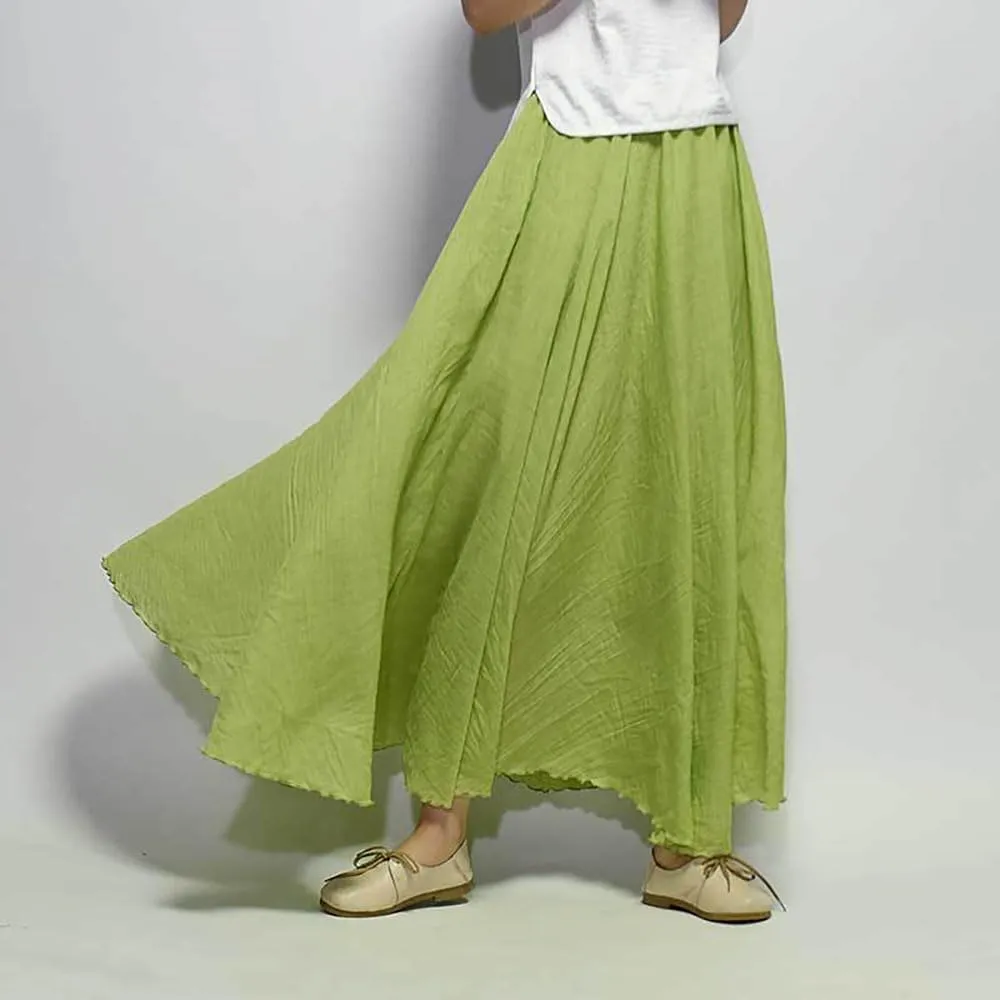 Linen Maxi Skirts for Women, Bohemian Style Elastic Waist Band Cotton Linen Long Maxi Skirt Dress Double Layer Skirts