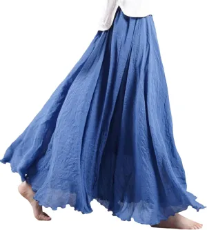 Linen Maxi Skirts for Women, Bohemian Style Elastic Waist Band Cotton Linen Long Maxi Skirt Dress Double Layer Skirts
