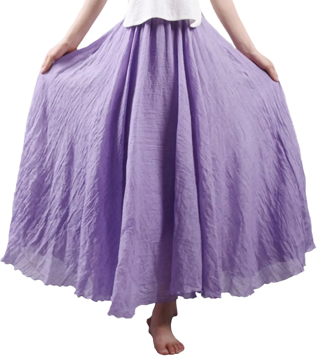 Linen Maxi Skirts for Women, Bohemian Style Elastic Waist Band Cotton Linen Long Maxi Skirt Dress Double Layer Skirts