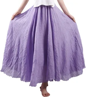 Linen Maxi Skirts for Women, Bohemian Style Elastic Waist Band Cotton Linen Long Maxi Skirt Dress Double Layer Skirts