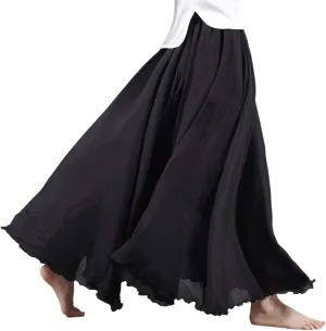 Linen Maxi Skirts for Women, Bohemian Style Elastic Waist Band Cotton Linen Long Maxi Skirt Dress Double Layer Skirts
