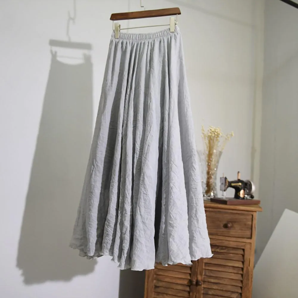 Linen Maxi Skirts for Women, Bohemian Style Elastic Waist Band Cotton Linen Long Maxi Skirt Dress Double Layer Skirts