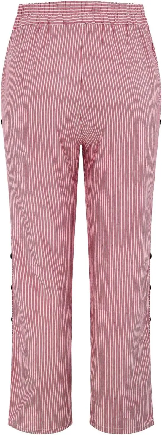 Linen Pants for Women 2025 Trendy Striped Spring Summer Casual Pants High Waist Straight Leg Trousers with Pockets
