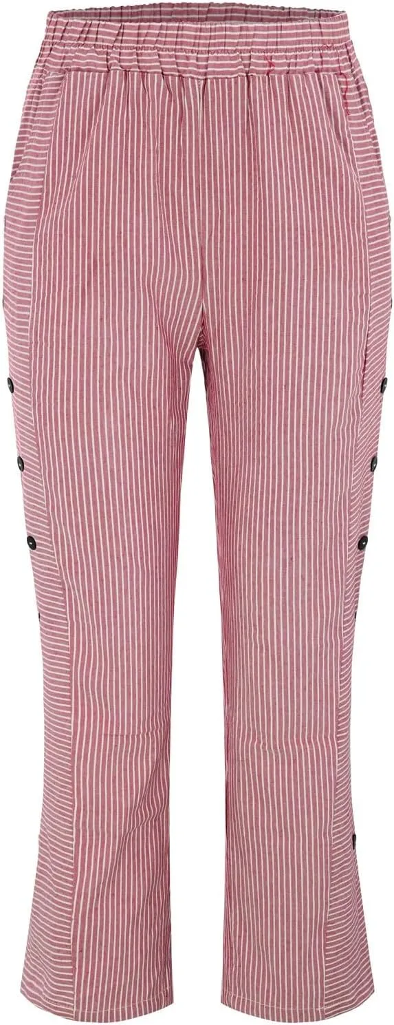 Linen Pants for Women 2025 Trendy Striped Spring Summer Casual Pants High Waist Straight Leg Trousers with Pockets