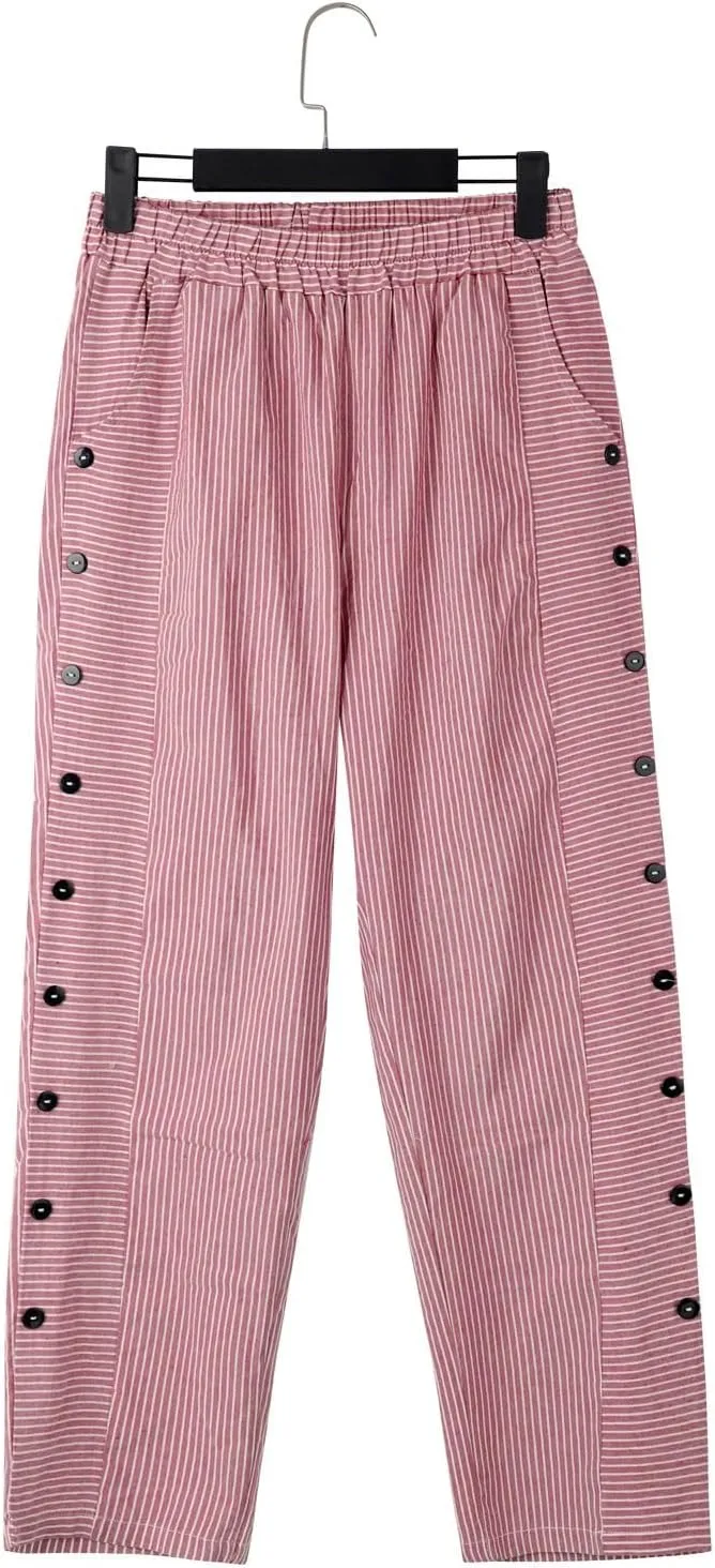 Linen Pants for Women 2025 Trendy Striped Spring Summer Casual Pants High Waist Straight Leg Trousers with Pockets