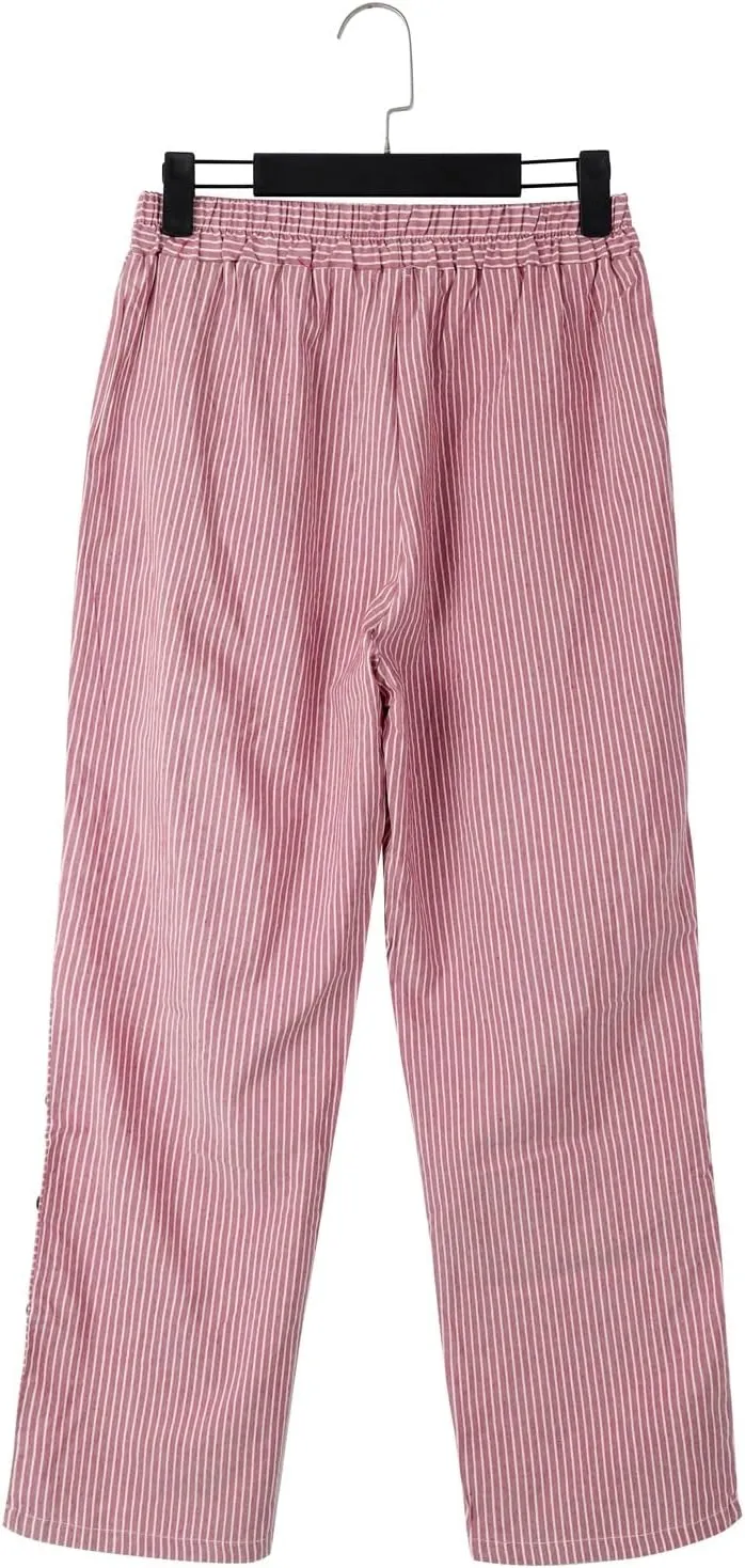 Linen Pants for Women 2025 Trendy Striped Spring Summer Casual Pants High Waist Straight Leg Trousers with Pockets