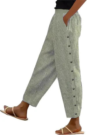 Linen Pants Women Capri Cropped Trousers Comfy Lounge Trouser with Pockets Womens Linen Capri Pants Cotton