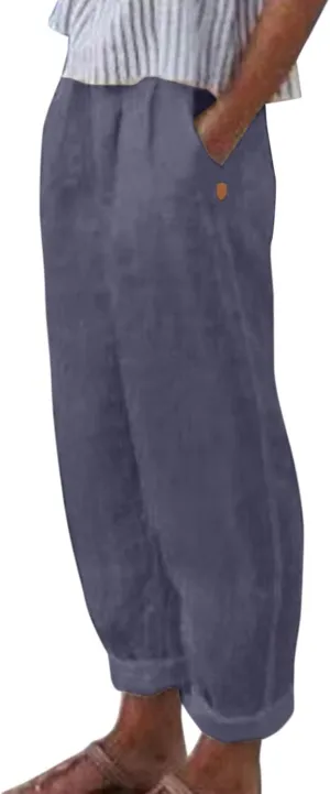 Linen Pants Women Wide Leg Pants Fashion Drawstring Elastic Trousers Comfy Straight Leg Palazzo High Waist Wide Leg