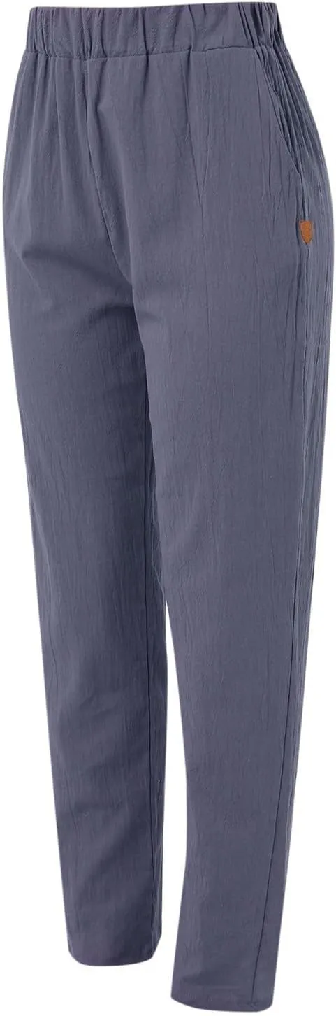 Linen Pants Women Wide Leg Pants Fashion Drawstring Elastic Trousers Comfy Straight Leg Palazzo High Waist Wide Leg