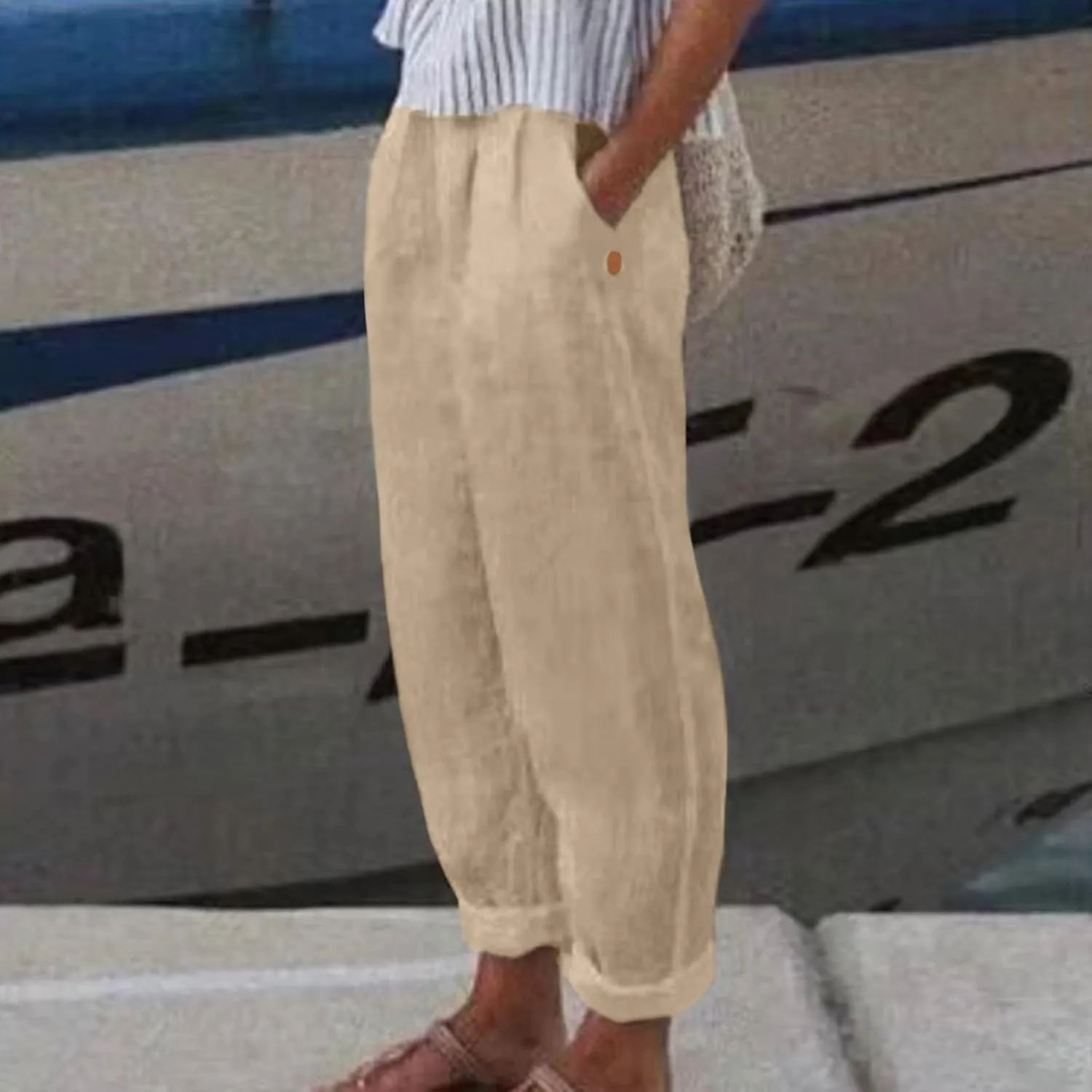 Linen Pants Women Wide Leg Pants Fashion Drawstring Elastic Trousers Comfy Straight Leg Palazzo High Waist Wide Leg