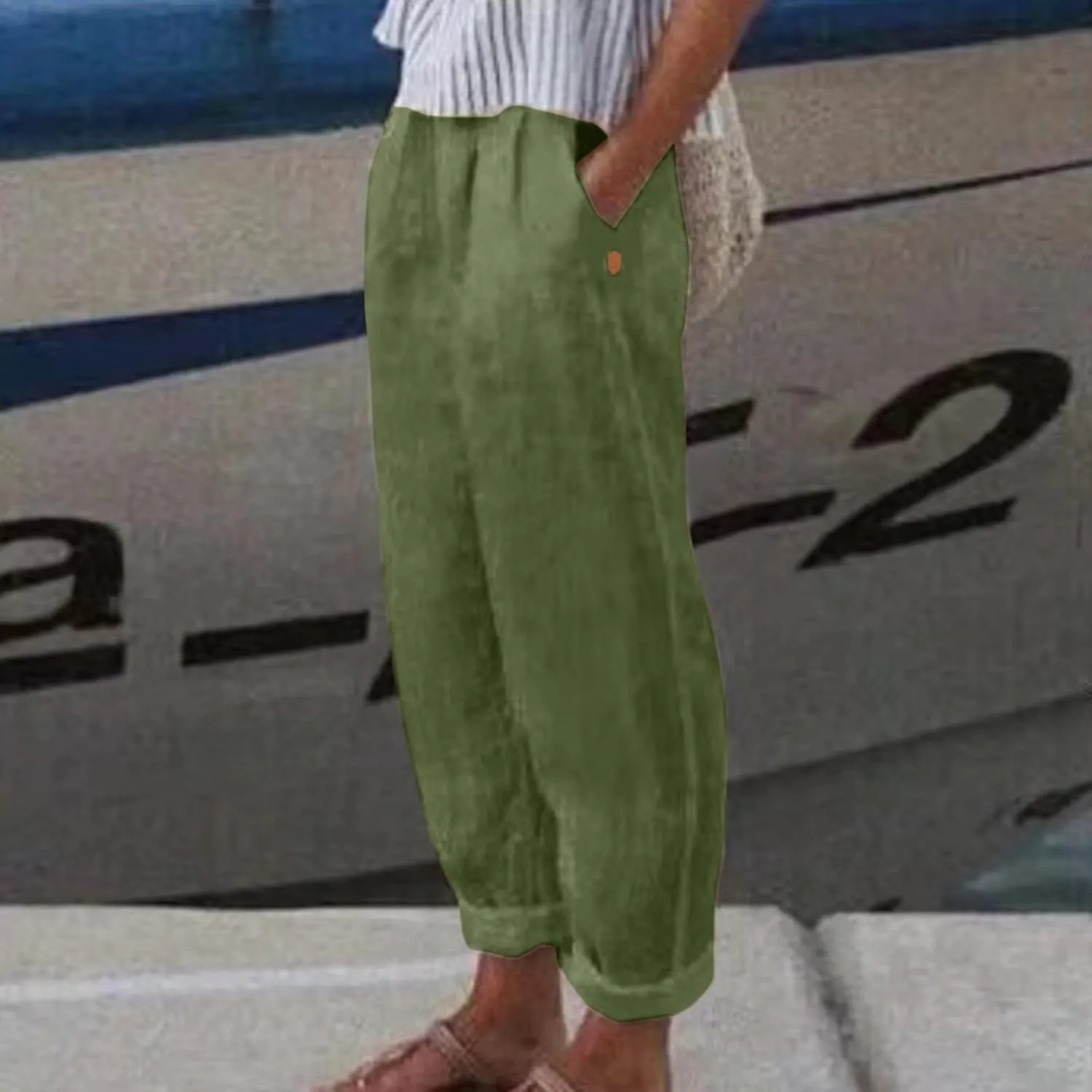 Linen Pants Women Wide Leg Pants Fashion Drawstring Elastic Trousers Comfy Straight Leg Palazzo High Waist Wide Leg