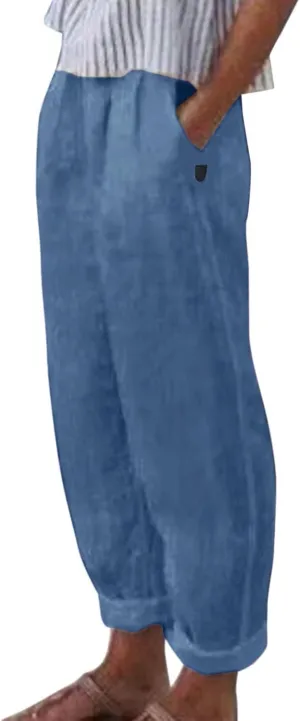 Linen Pants Women Wide Leg Pants Fashion Drawstring Elastic Trousers Comfy Straight Leg Palazzo High Waist Wide Leg