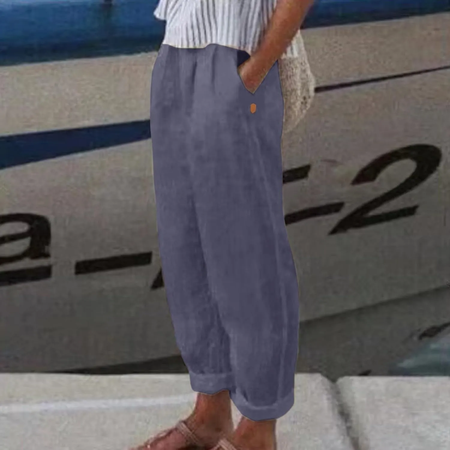 Linen Pants Women Wide Leg Pants Fashion Drawstring Elastic Trousers Comfy Straight Leg Palazzo High Waist Wide Leg