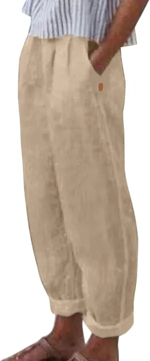 Linen Pants Women Wide Leg Pants Fashion Drawstring Elastic Trousers Comfy Straight Leg Palazzo High Waist Wide Leg