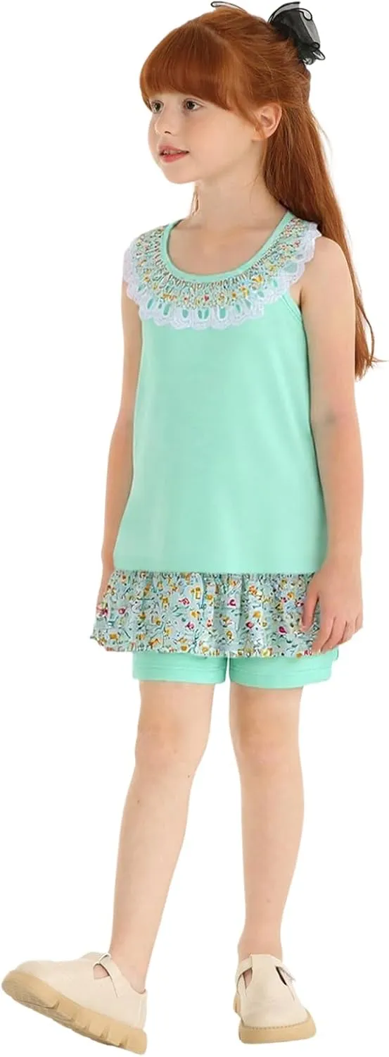 LittleSpring Girls Summer Outfits for Girl Floral Tank Tops and Shorts Casaul Set