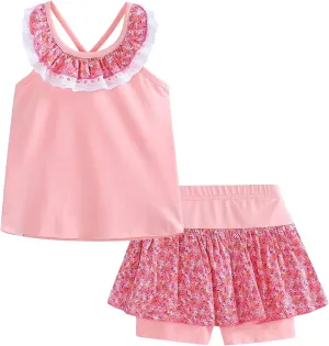 LittleSpring Girls Summer Outfits for Girl Floral Tank Tops and Shorts Casaul Set