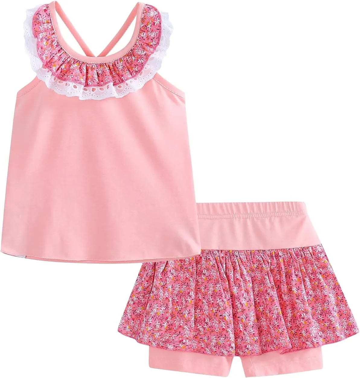LittleSpring Girls Summer Outfits for Girl Floral Tank Tops and Shorts Casaul Set