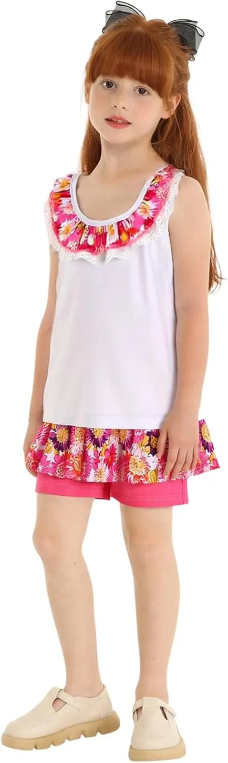 LittleSpring Girls Summer Outfits for Girl Floral Tank Tops and Shorts Casaul Set