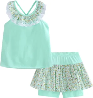 LittleSpring Girls Summer Outfits for Girl Floral Tank Tops and Shorts Casaul Set