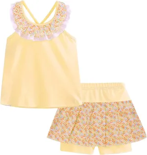 LittleSpring Girls Summer Outfits for Girl Floral Tank Tops and Shorts Casaul Set
