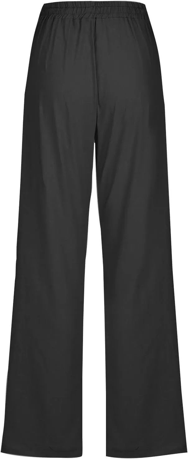 Lmdudan Plus Size Linen Pants for Women Summer Casual Drawstring High Waisted Pant Loose Vacation Lounge Trousers with Pocket