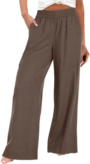Long Palazzo Pants for Women Outfits 2025 Flowy Pants with Pockets High Waist Slim Lightweight Solid Straight Leg Sweatpants