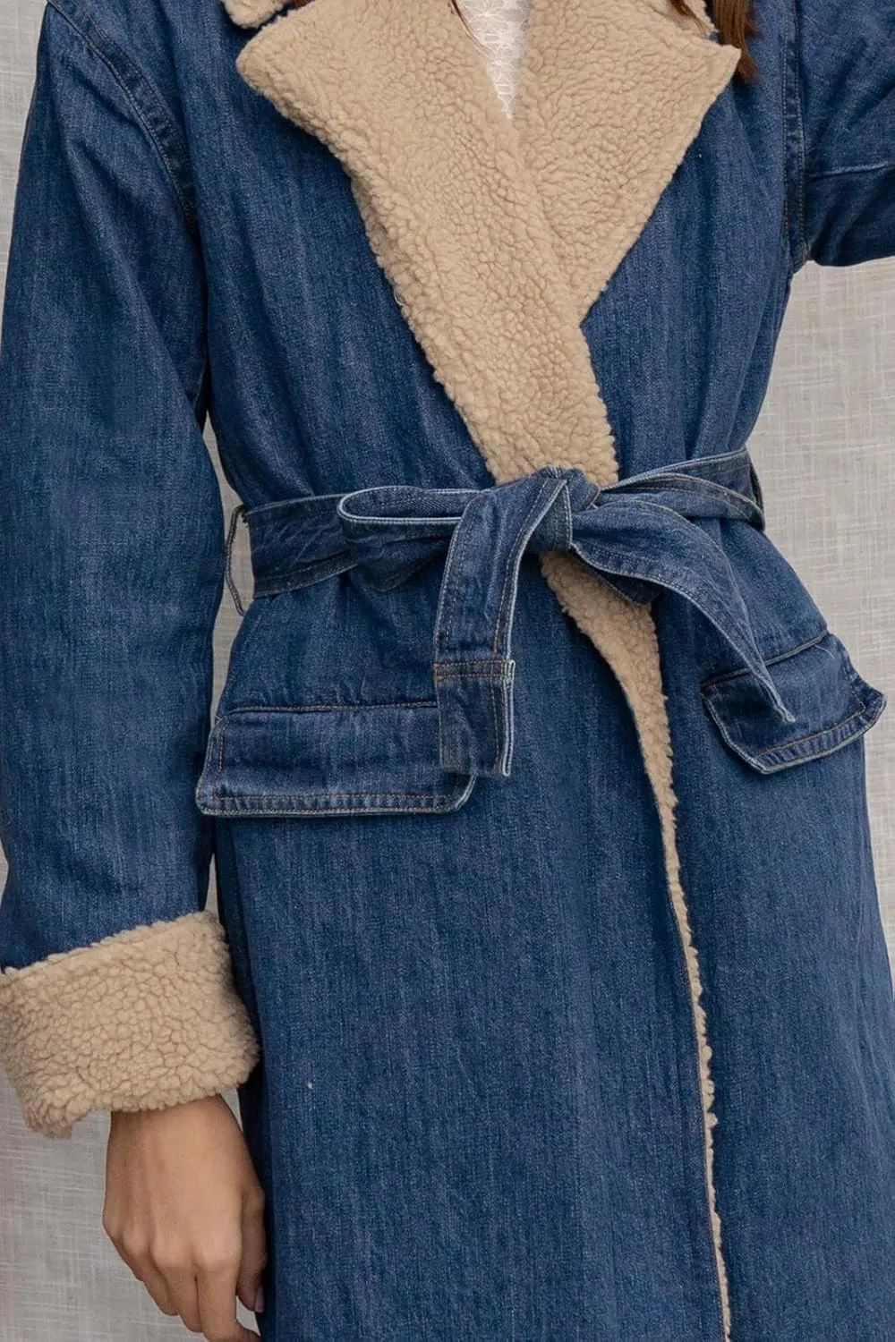 loveimgs Women c Barn Quilted Denim Trench Coat Winter Overcoat with Belt