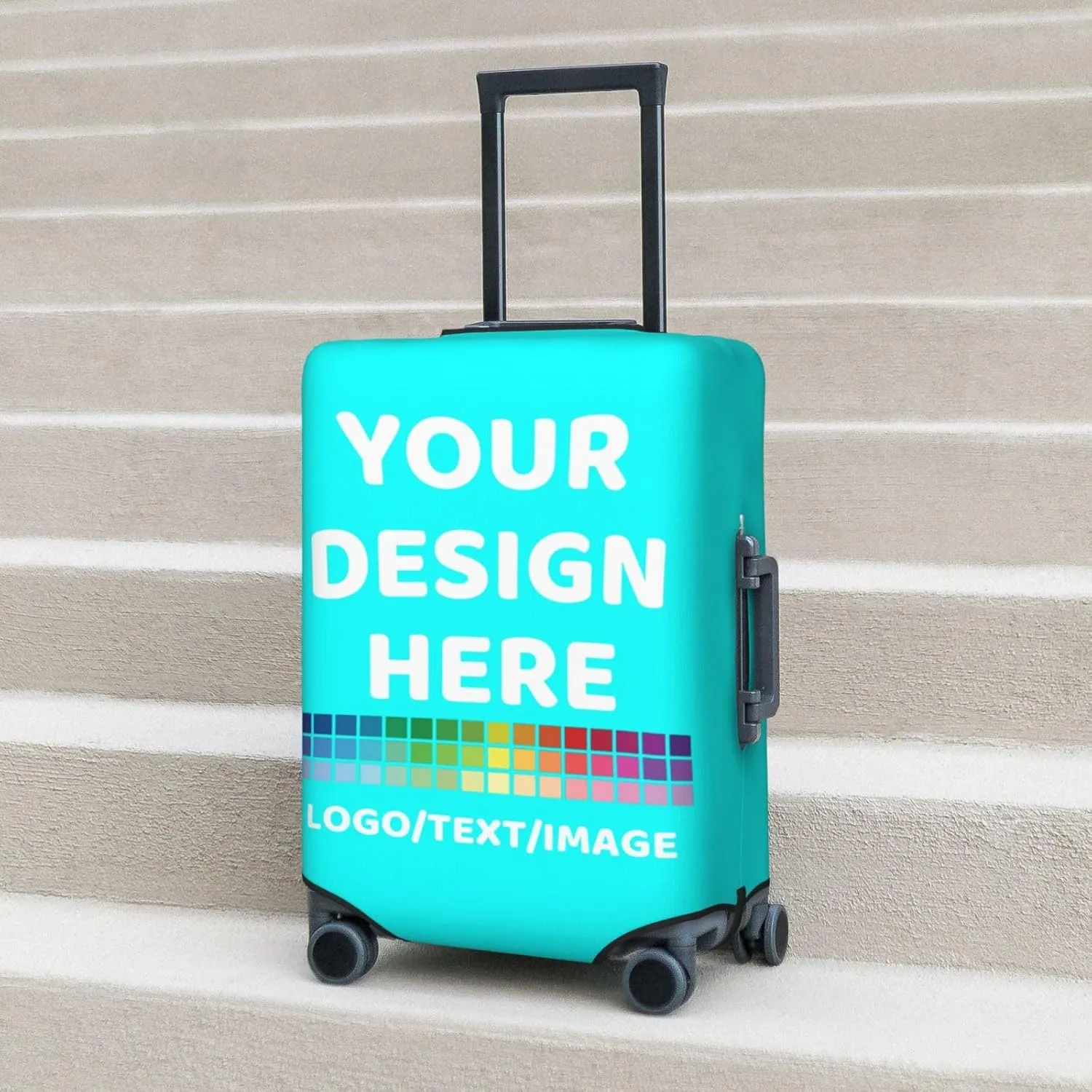 Luggage Cover Personalized Suitcase Covers For Luggage With Photo Text Scratch Resistant Suitcase Cover For Travel BusinessCyanSmall