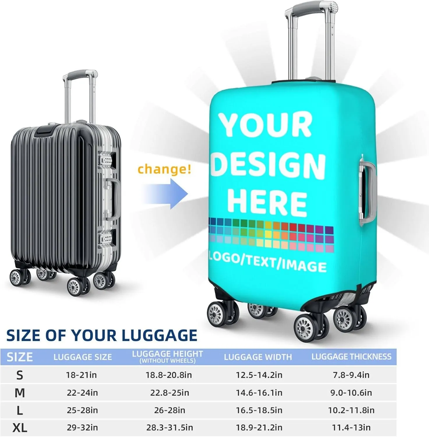 Luggage Cover Personalized Suitcase Covers For Luggage With Photo Text Scratch Resistant Suitcase Cover For Travel BusinessCyanSmall