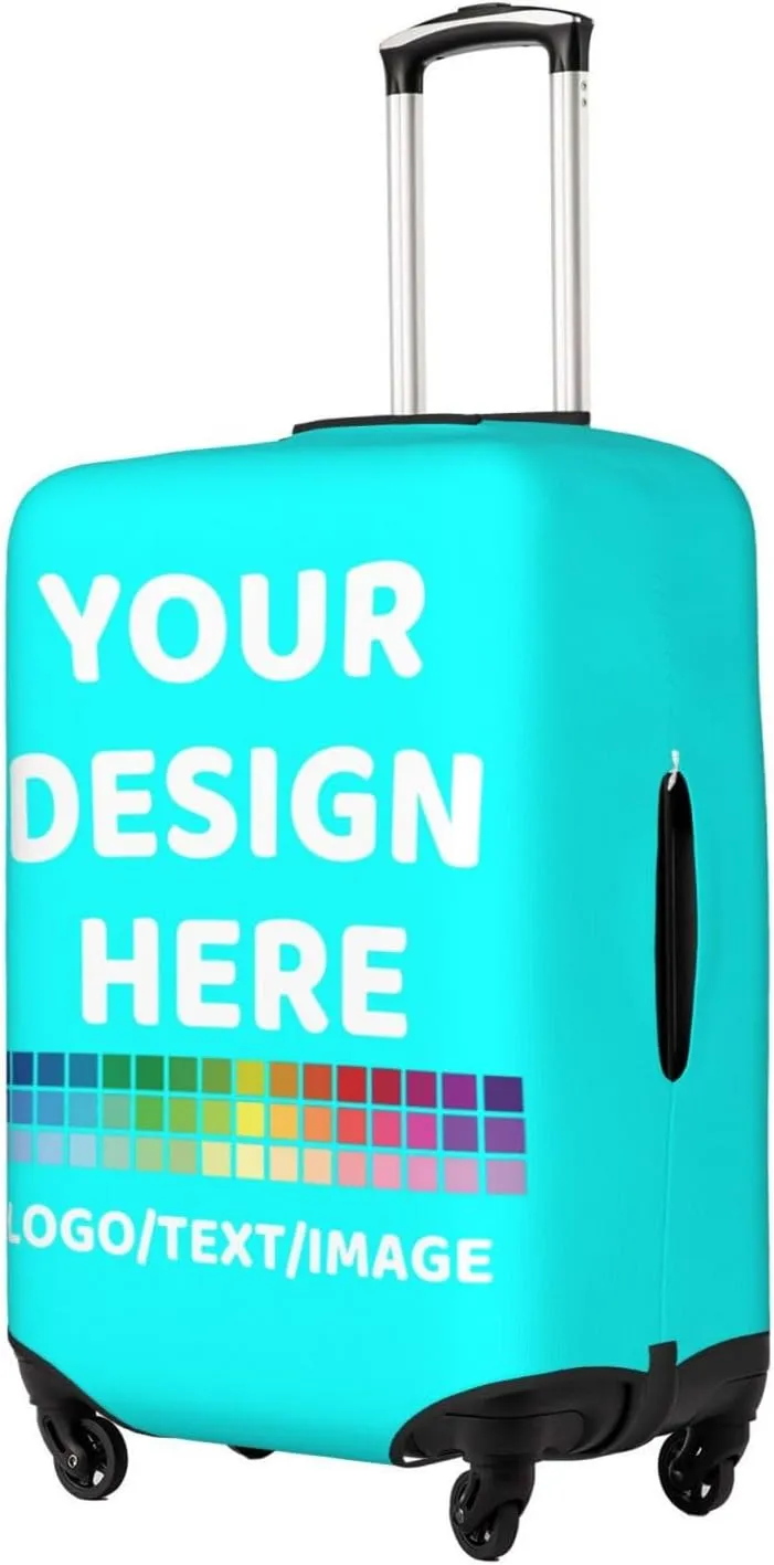 Luggage Cover Personalized Suitcase Covers For Luggage With Photo Text Scratch Resistant Suitcase Cover For Travel BusinessCyanSmall