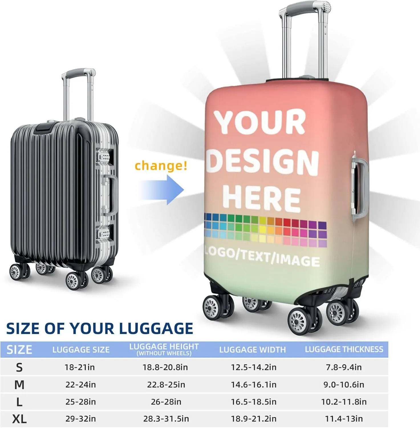 Luggage Cover Personalized Suitcase Covers For Luggage With Photo Text Scratch Resistant Suitcase Cover For Travel BusinessGradient Style 1Small