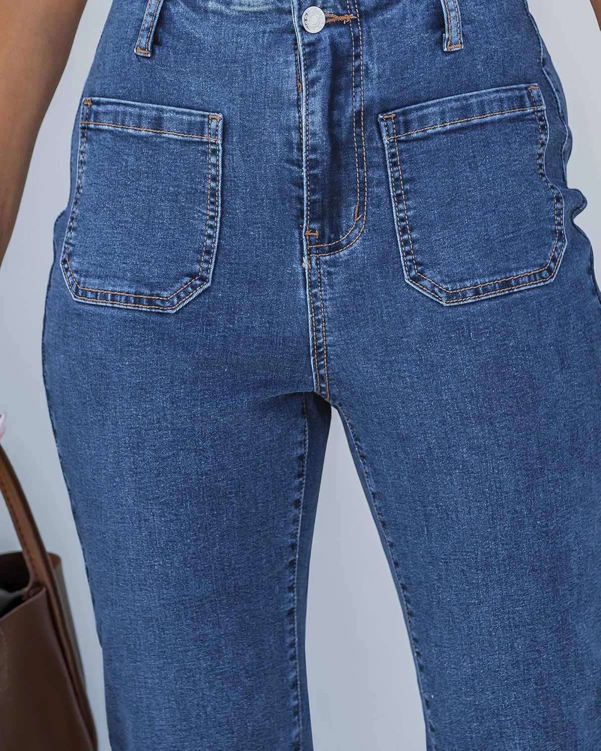 luvamia Capris Jeans for Women Trendy High Waisted Patch Pocket Casual Summer Cropped Stretchy Denim Skinny Capri Pants