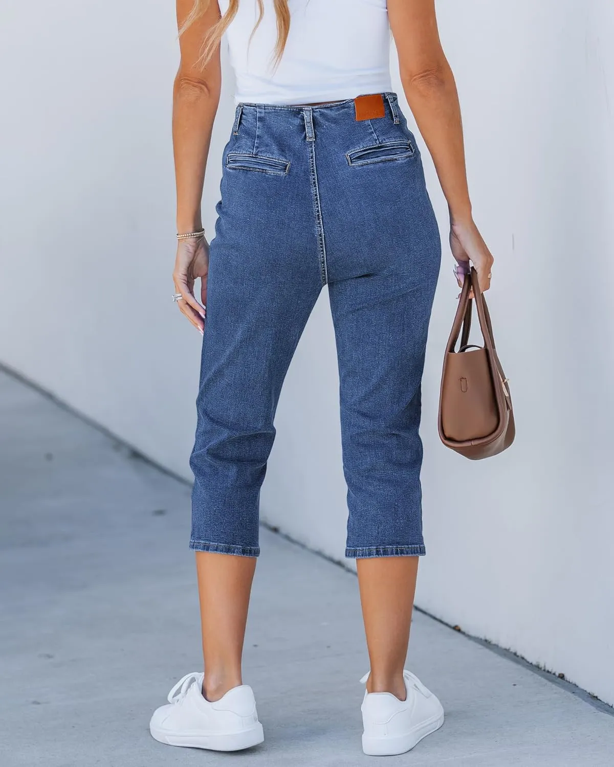 luvamia Capris Jeans for Women Trendy High Waisted Patch Pocket Casual Summer Cropped Stretchy Denim Skinny Capri Pants