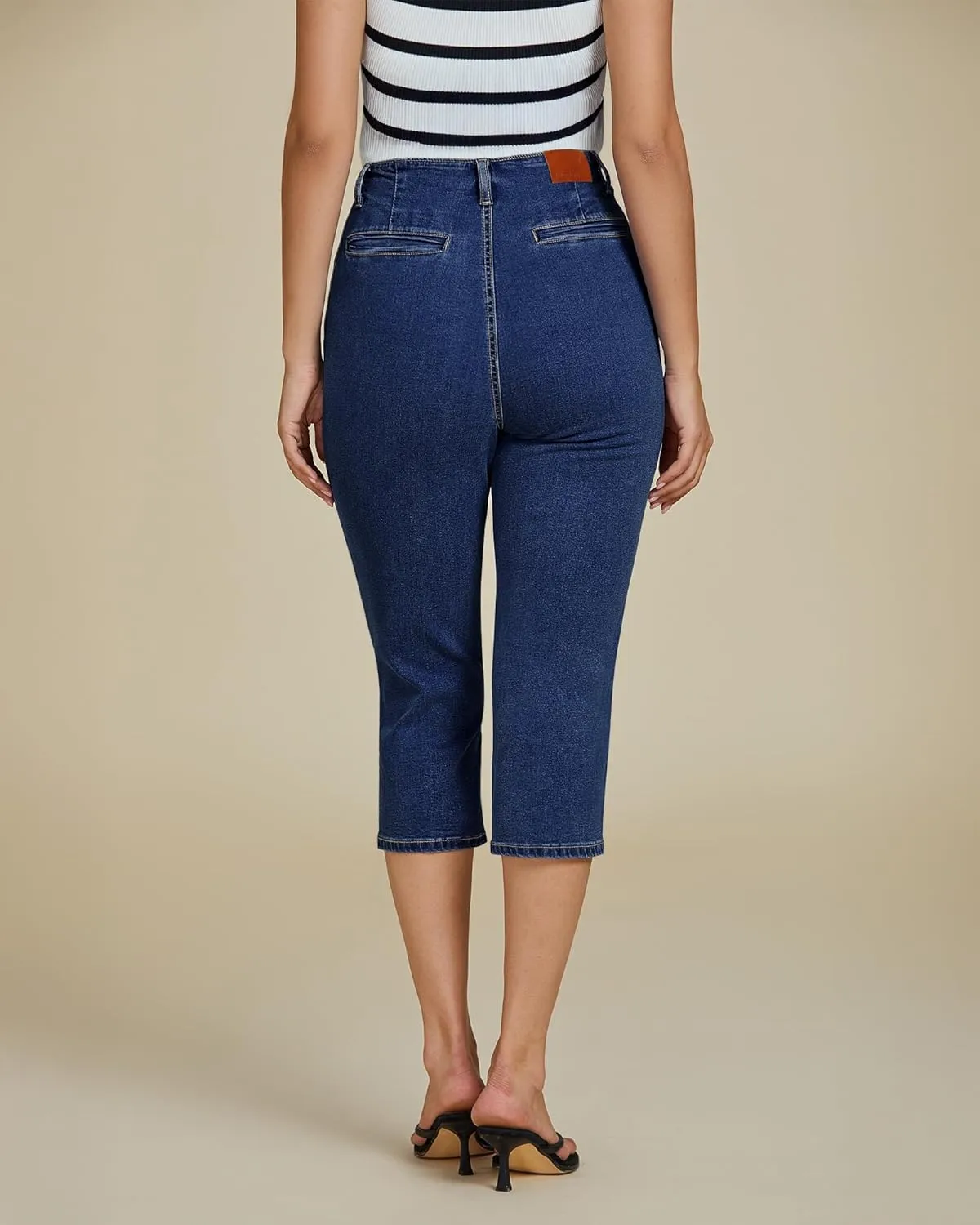 luvamia Capris Jeans for Women Trendy High Waisted Patch Pocket Casual Summer Cropped Stretchy Denim Skinny Capri Pants