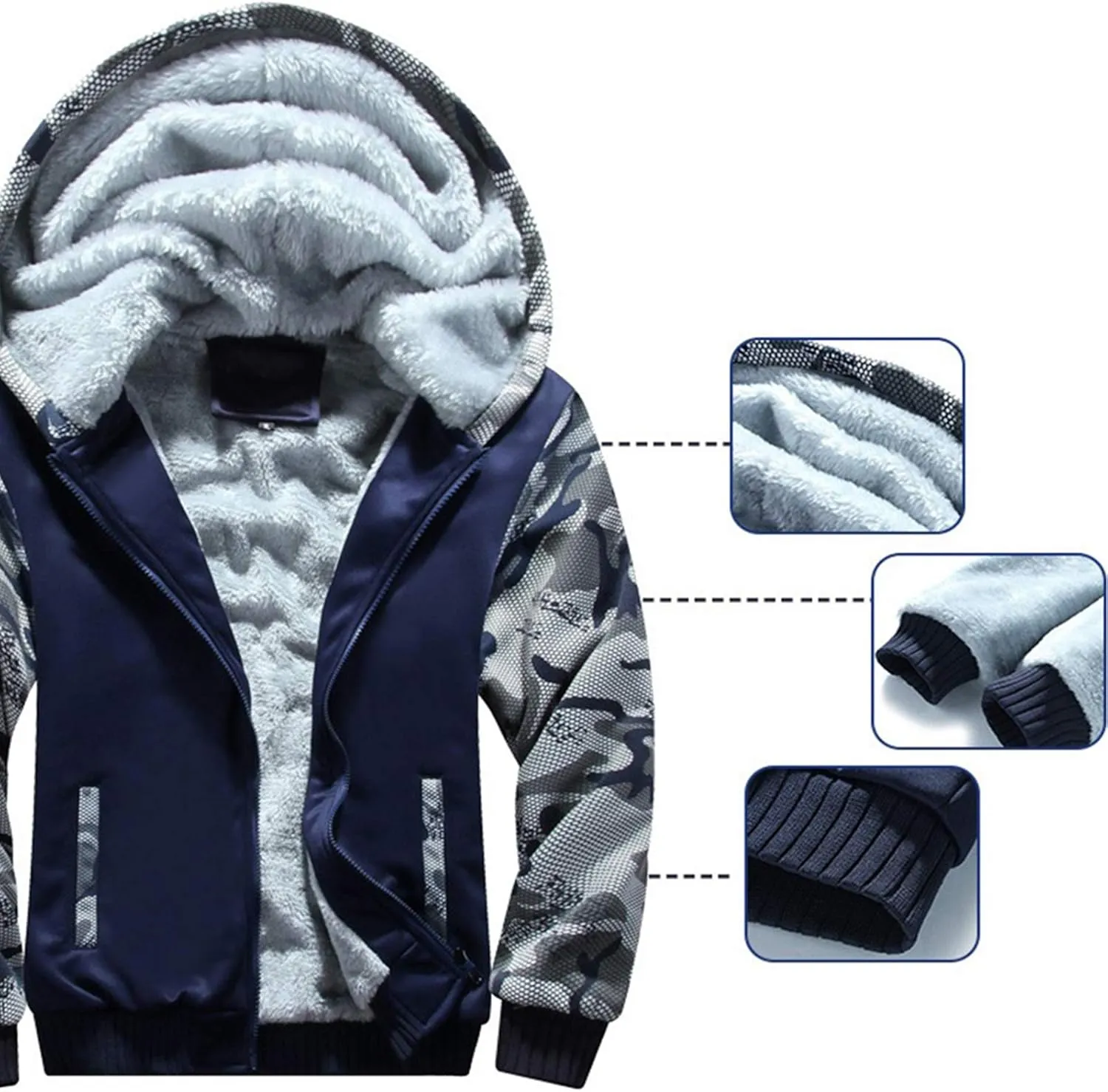 MACHLAB Men's Pullover Winter Workout Fleece Hoodie Jackets Full Zip Wool Warm Thick Coats