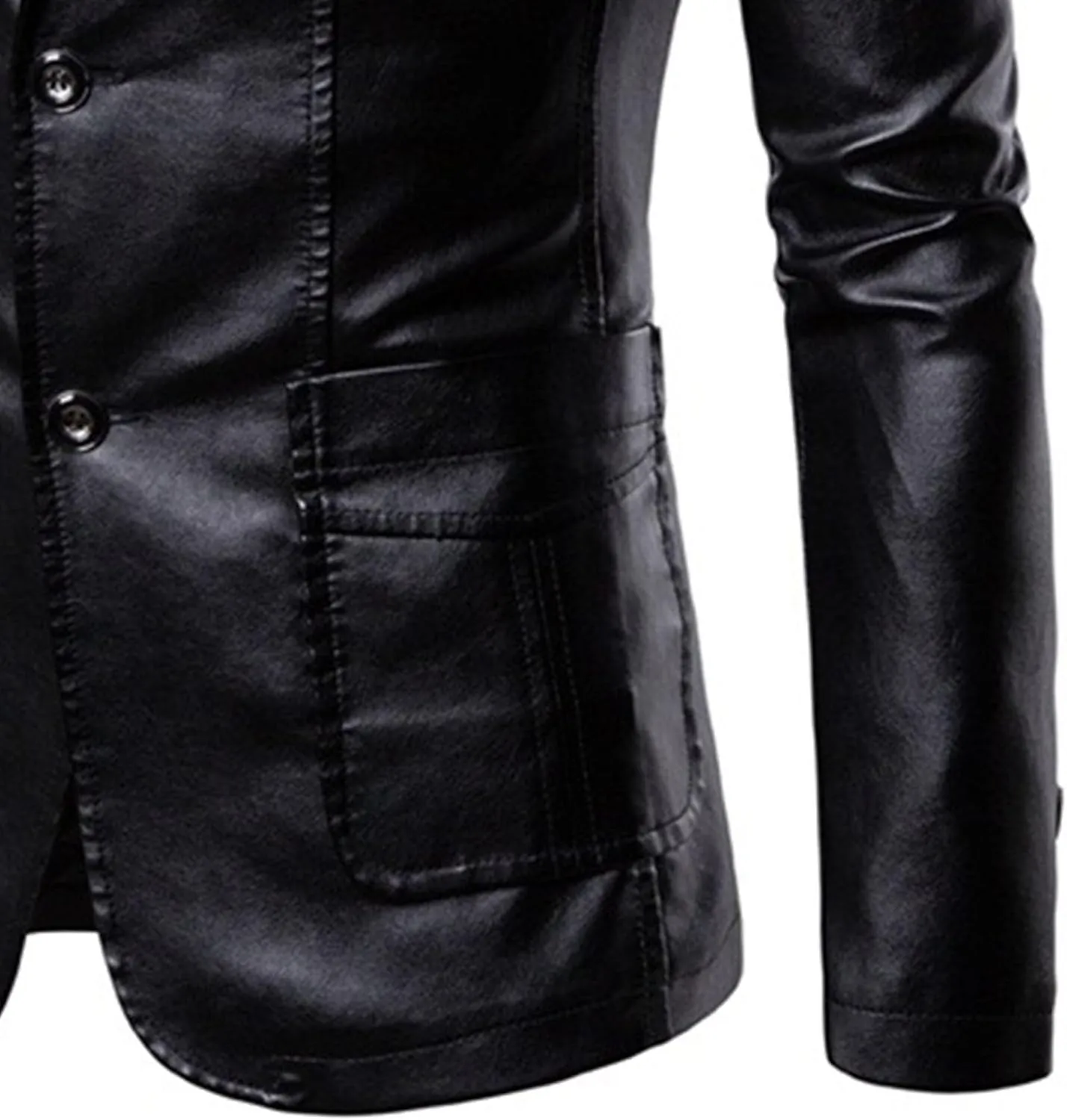 Maiyifu-GJ Leather Blazer for Men Classic Faux Leather Business Sport Coat Notched Collar One Button Slim Moto Suits Jacket