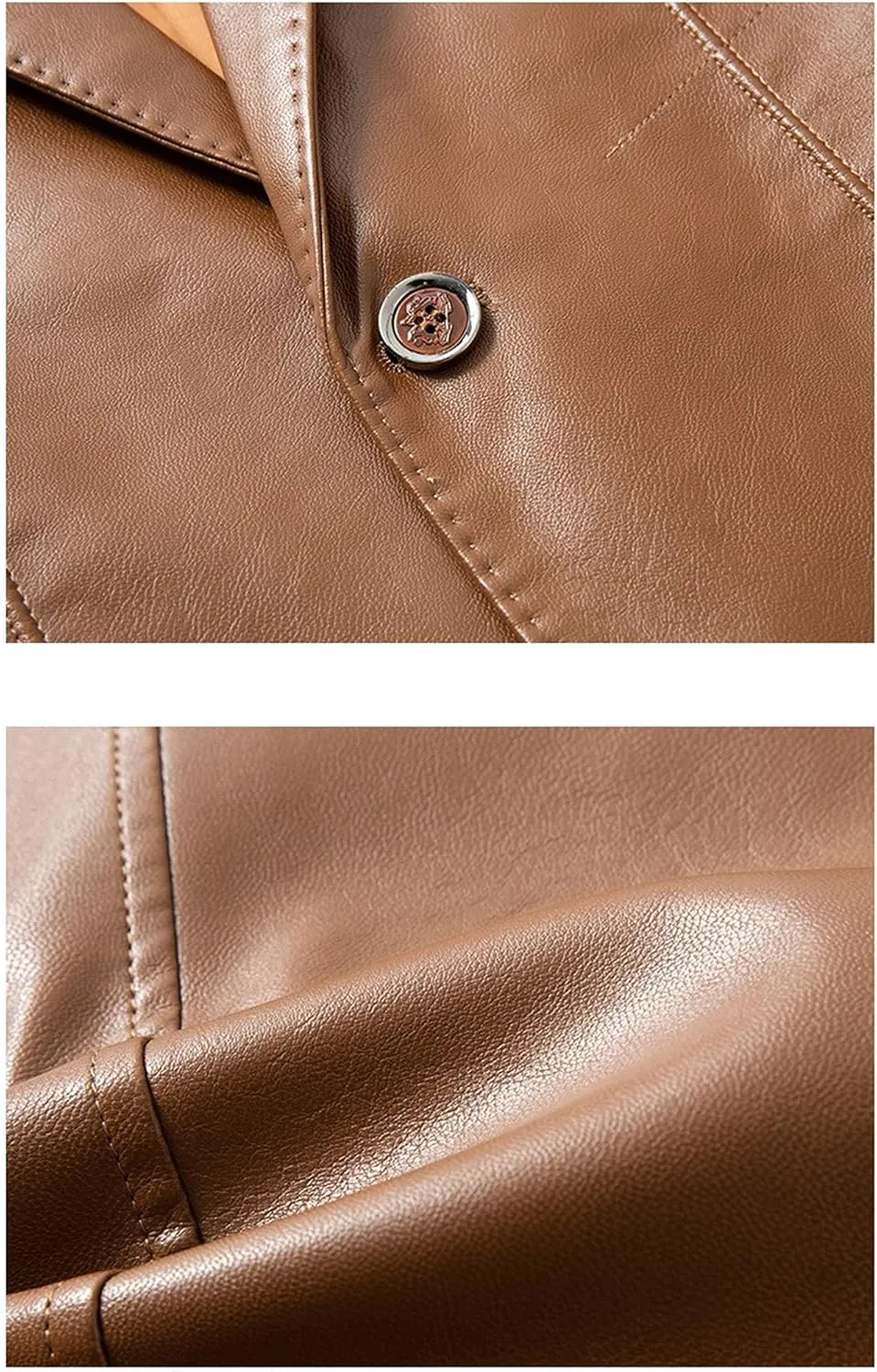 Maiyifu-GJ Leather Blazer for Men Classic Faux Leather Business Sport Coat Notched Collar One Button Slim Moto Suits Jacket