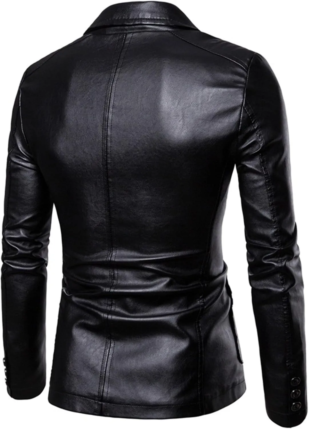 Maiyifu-GJ Leather Blazer for Men Classic Faux Leather Business Sport Coat Notched Collar One Button Slim Moto Suits Jacket