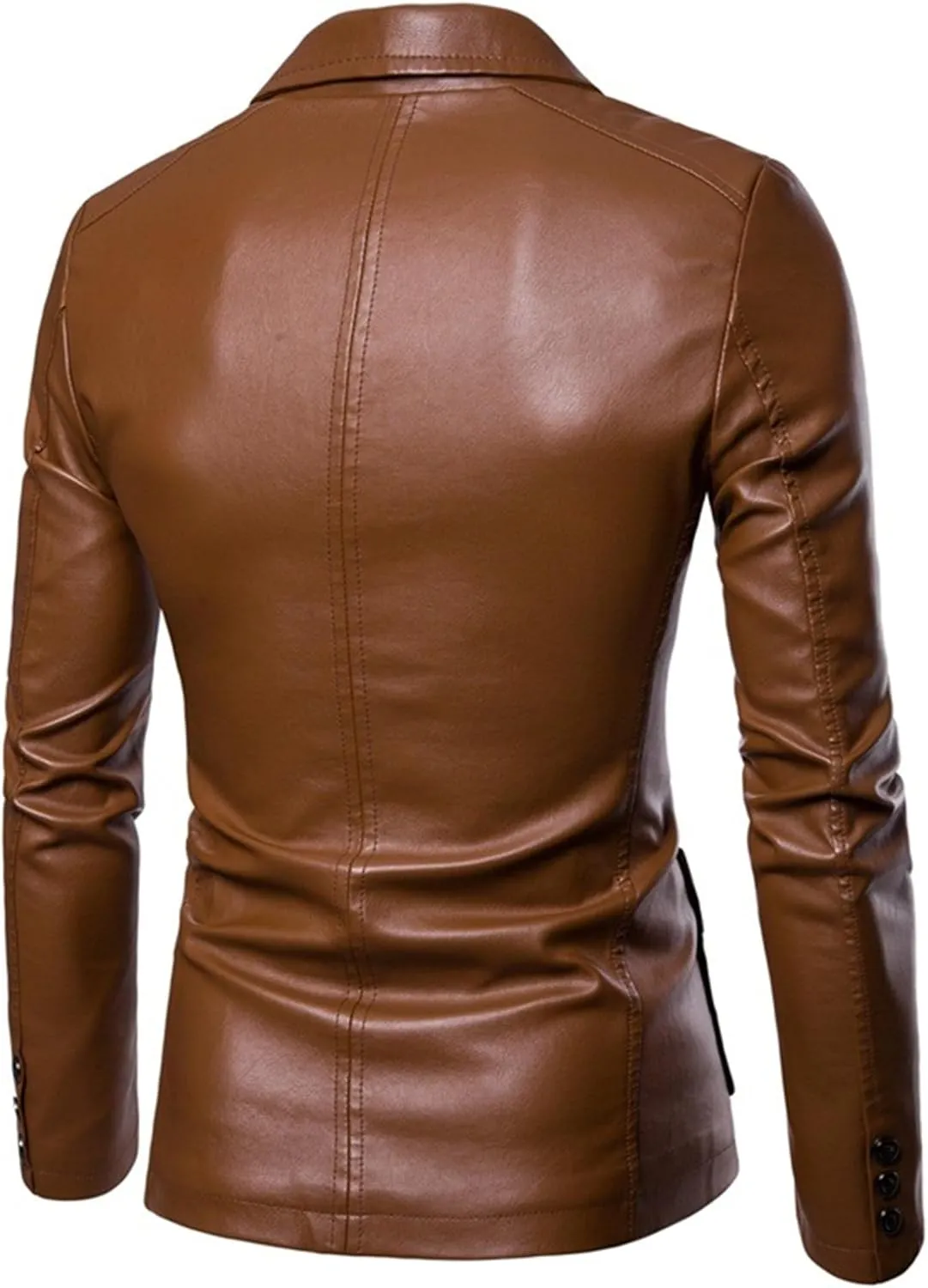 Maiyifu-GJ Leather Blazer for Men Classic Faux Leather Business Sport Coat Notched Collar One Button Slim Moto Suits Jacket
