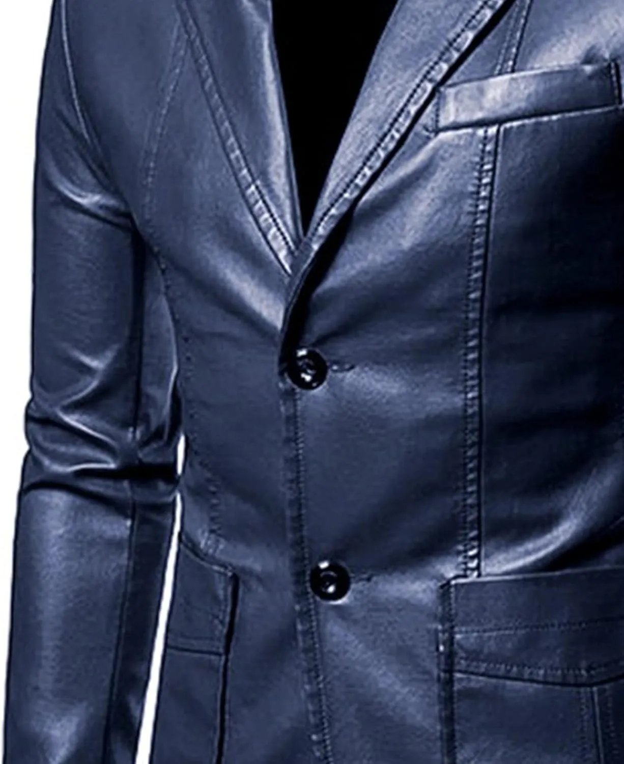 Maiyifu-GJ Leather Blazer for Men Classic Faux Leather Business Sport Coat Notched Collar One Button Slim Moto Suits Jacket