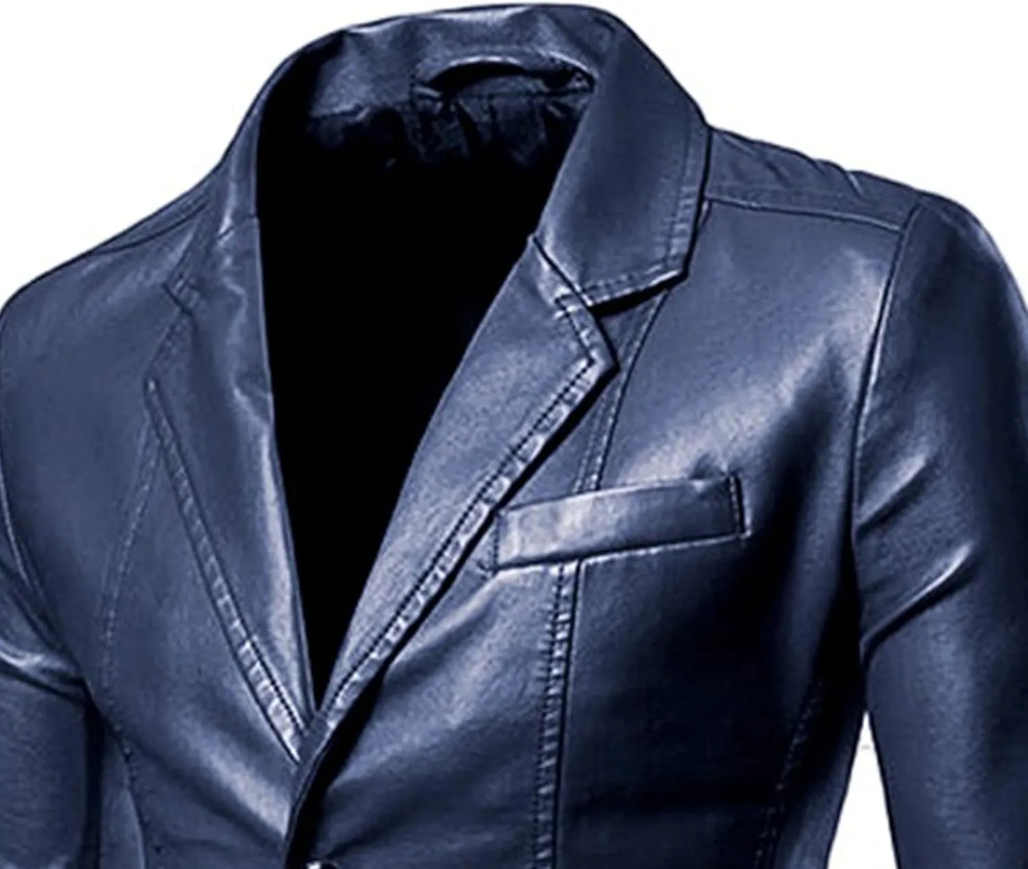 Maiyifu-GJ Leather Blazer for Men Classic Faux Leather Business Sport Coat Notched Collar One Button Slim Moto Suits Jacket