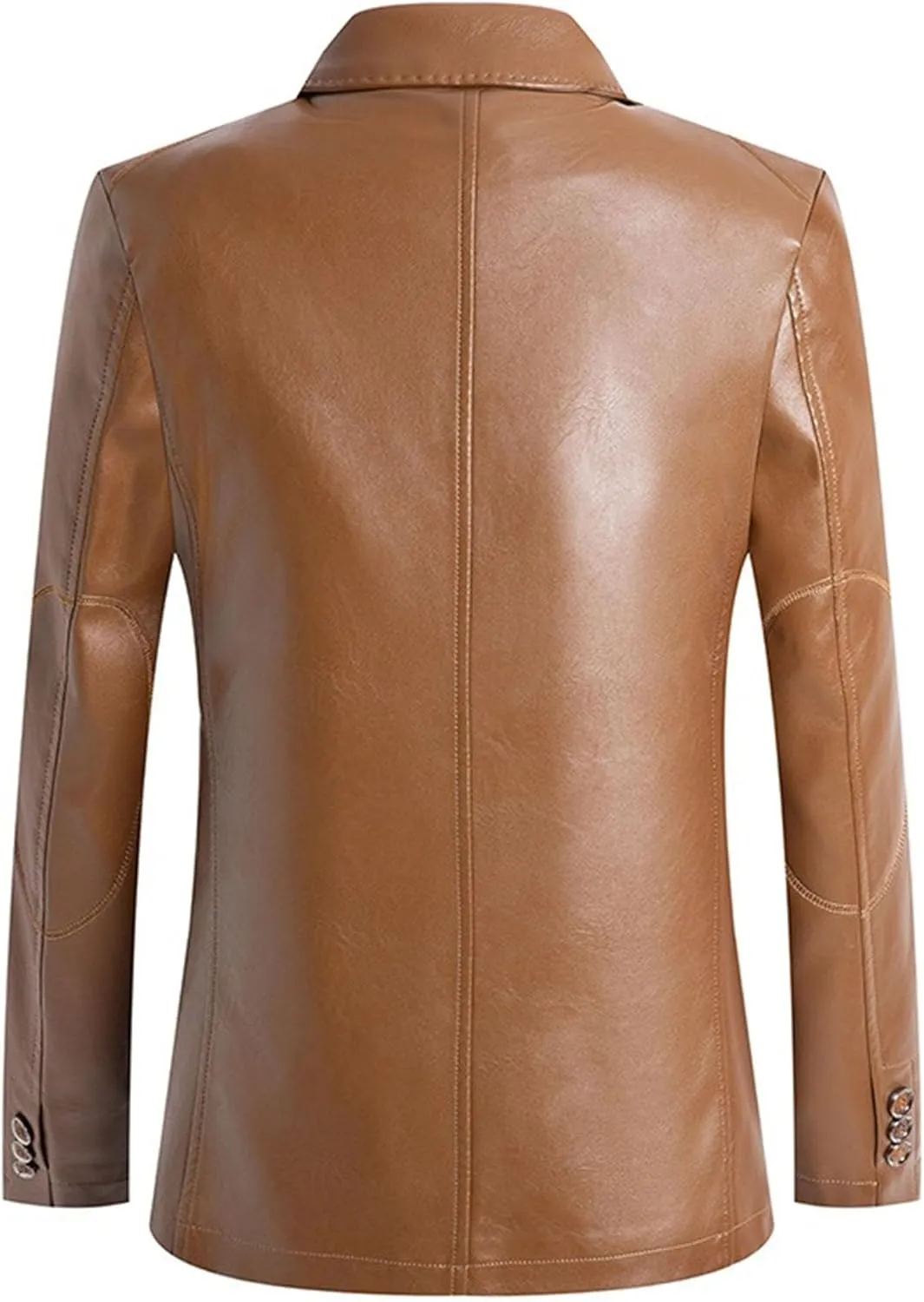 Maiyifu-GJ Leather Blazer for Men Classic Faux Leather Business Sport Coat Notched Collar One Button Slim Moto Suits Jacket