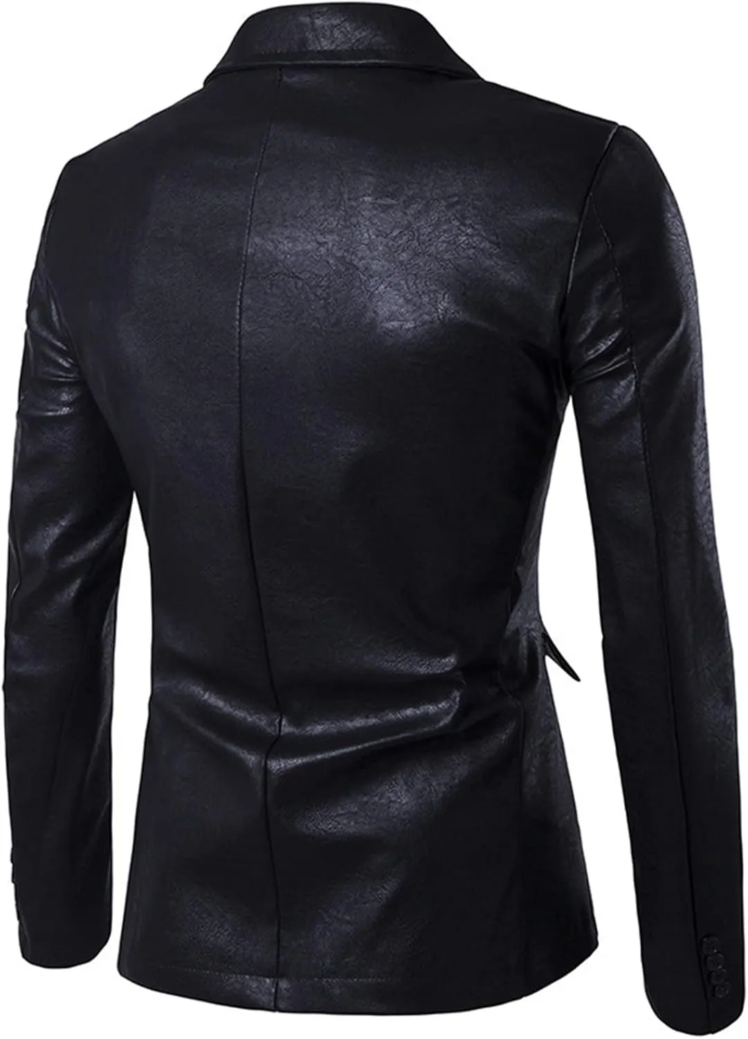 Maiyifu-GJ Leather Blazer for Men Classic Faux Leather Business Sport Coat Notched Collar One Button Slim Moto Suits Jacket