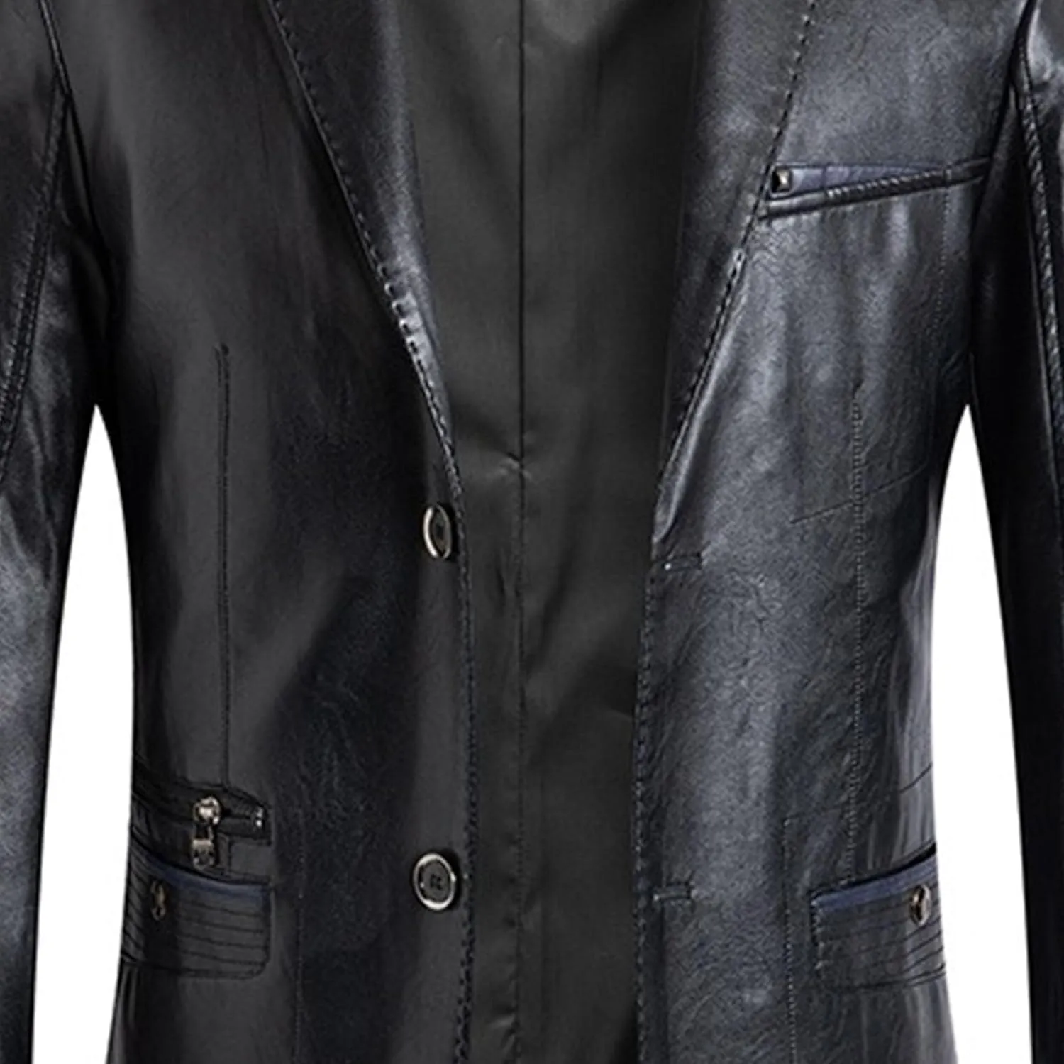 Maiyifu-GJ Leather Blazer for Men Classic Faux Leather Business Sport Coat Notched Collar One Button Slim Moto Suits Jacket