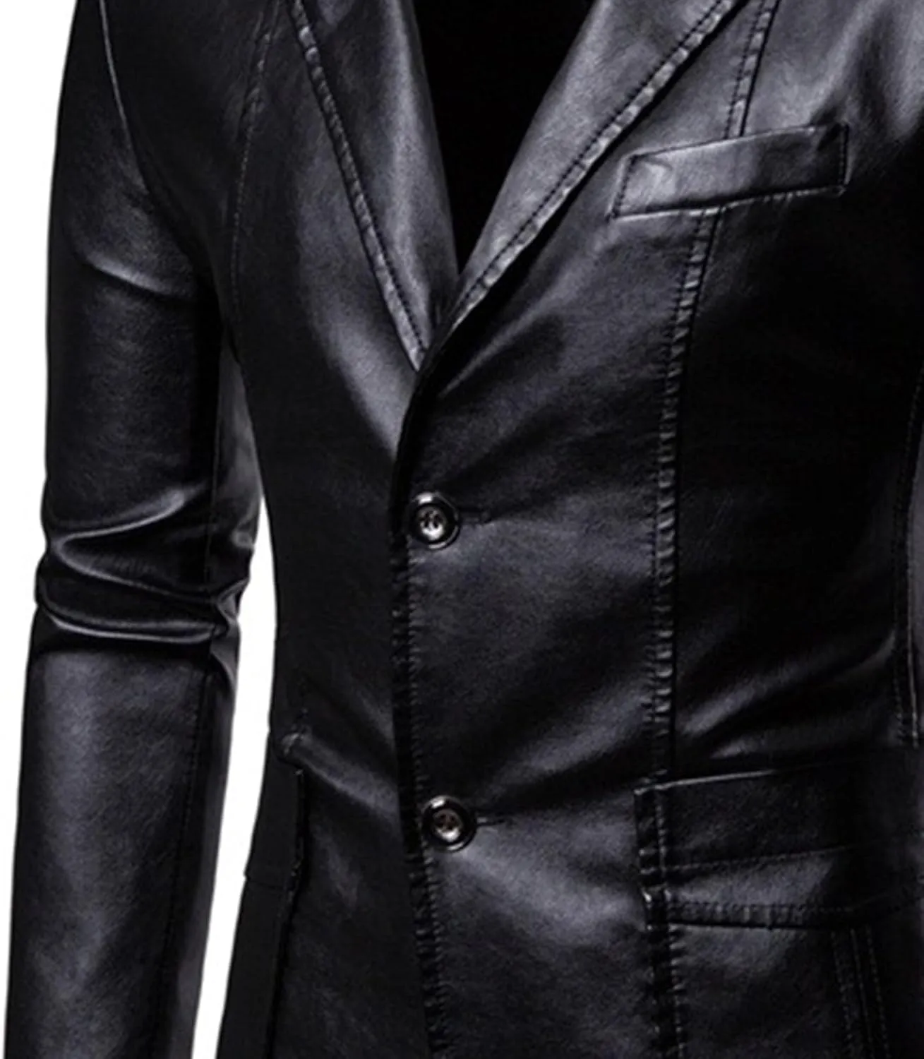 Maiyifu-GJ Leather Blazer for Men Classic Faux Leather Business Sport Coat Notched Collar One Button Slim Moto Suits Jacket