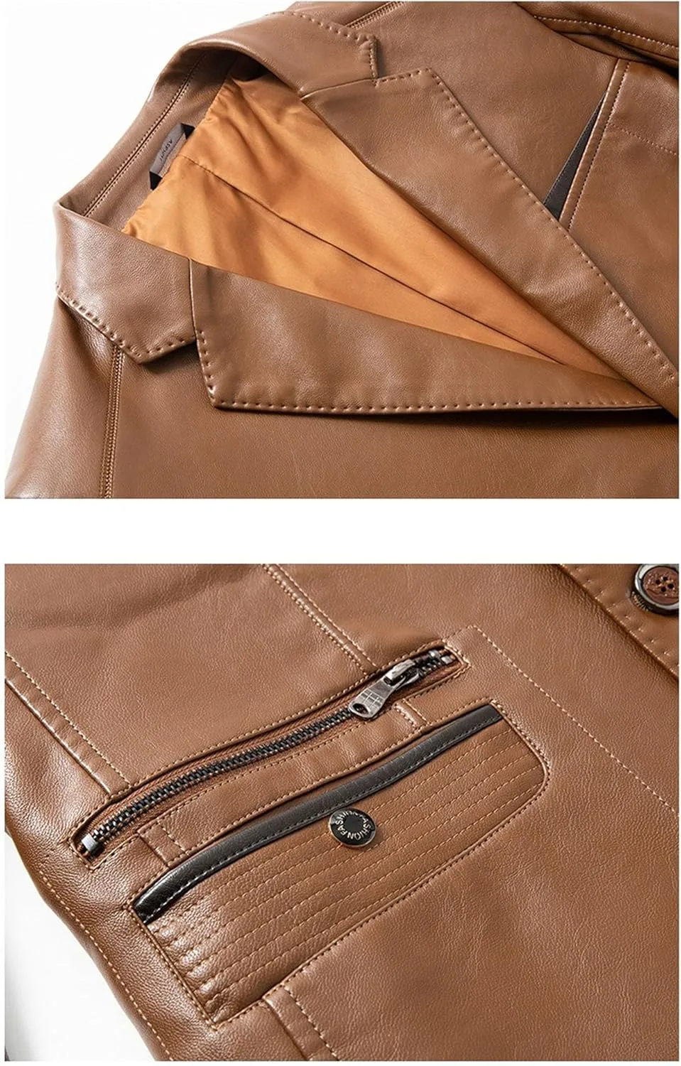 Maiyifu-GJ Leather Blazer for Men Classic Faux Leather Business Sport Coat Notched Collar One Button Slim Moto Suits Jacket
