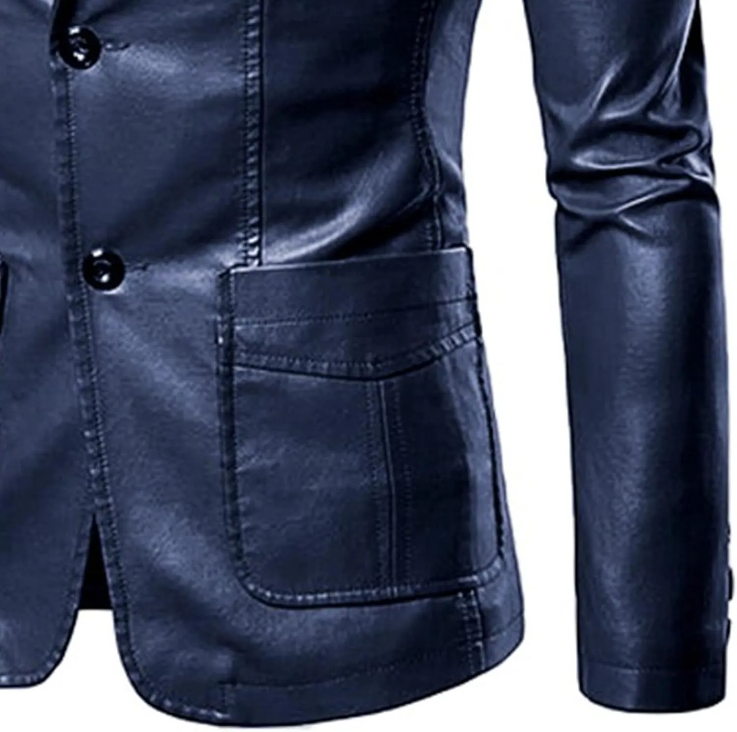 Maiyifu-GJ Leather Blazer for Men Classic Faux Leather Business Sport Coat Notched Collar One Button Slim Moto Suits Jacket