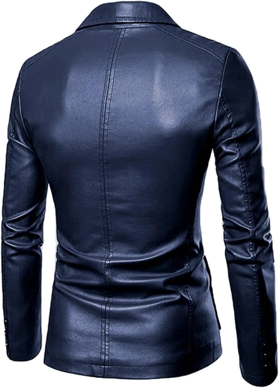 Maiyifu-GJ Leather Blazer for Men Classic Faux Leather Business Sport Coat Notched Collar One Button Slim Moto Suits Jacket