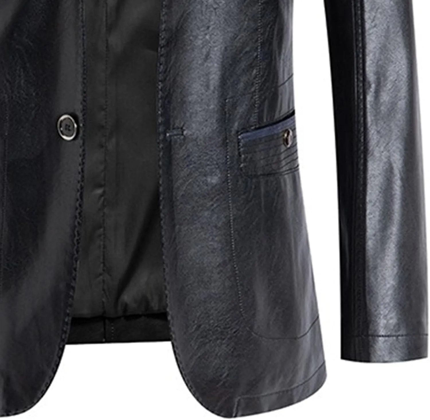 Maiyifu-GJ Leather Blazer for Men Classic Faux Leather Business Sport Coat Notched Collar One Button Slim Moto Suits Jacket